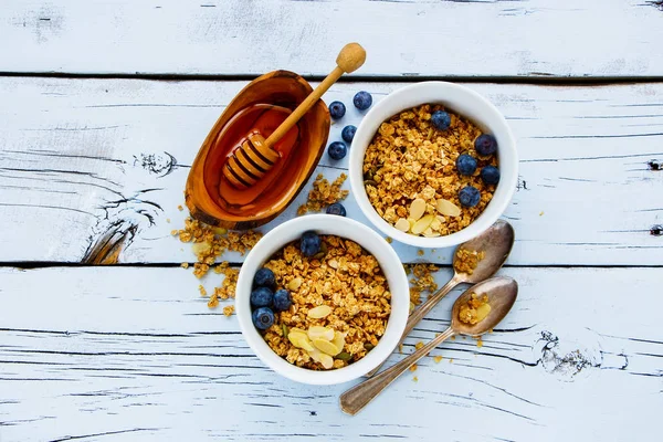 Granola and breakfast ingredients — Stock Photo, Image