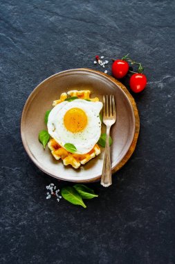 Waffles with fried egg clipart