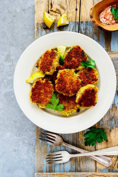 Homemade Vegetable Pancakes Plate Flat Lay — Stock Photo, Image