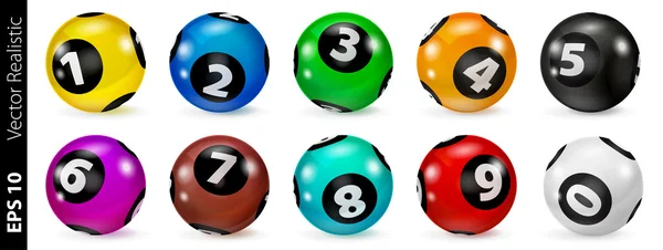 Set di palle numero colorato della lotteria 0-9 — Vettoriale Stock