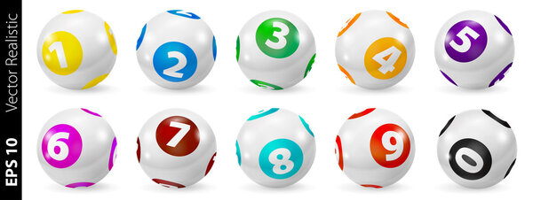 Set of Lottery Colored Number Balls 0-9