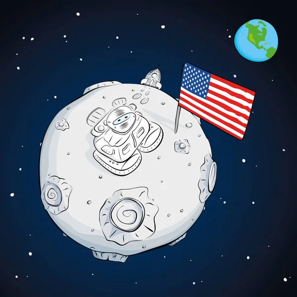 Astronauten med Usa flaggan på månen färg — Stockfoto