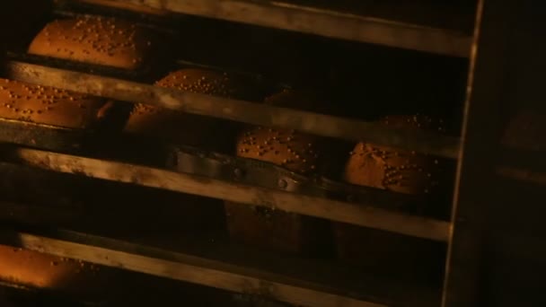 Bröd i en roterande ugn — Stockvideo