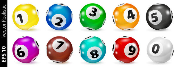 Set of Lottery Colored Number Balls 0-9