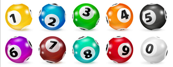 Set of Lottery Colored Number Balls 0-9
