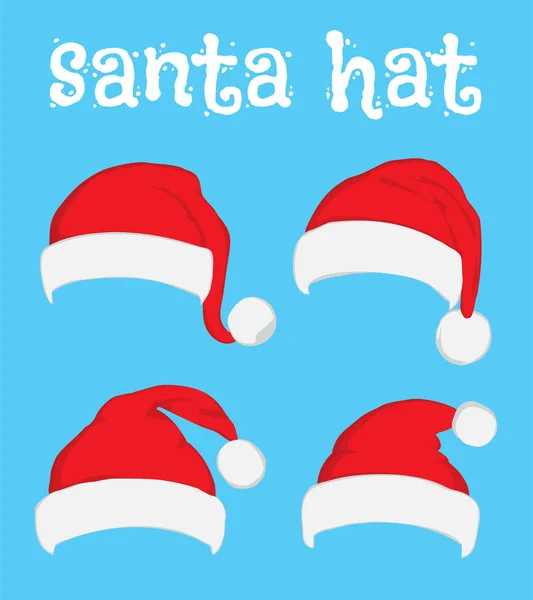 在蓝色上设置的圣诞老人红色帽子 — 图库矢量图片