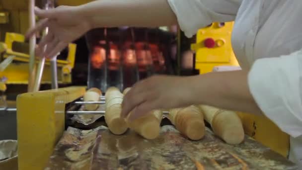 Produktion av wafer koppar för glass. — Stockvideo
