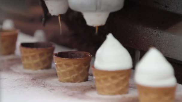 Relleno de vasos de obleas con helado . — Vídeos de Stock