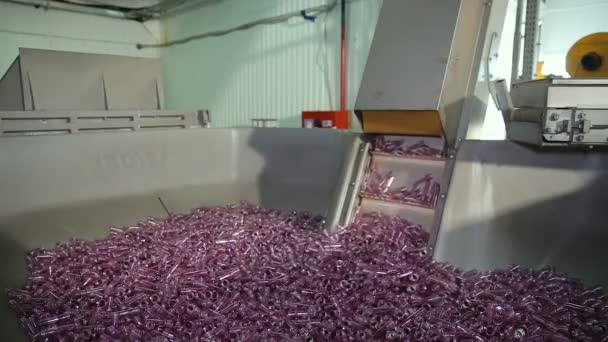 Fabbrica di imbottigliamento stampaggio plastica . — Video Stock