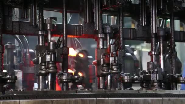 Processo di produzione di bottiglie in fabbrica di vetro . — Video Stock