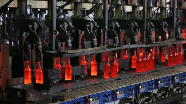Fábrica para la producción de botellas, planta de vidrio — Vídeos de Stock