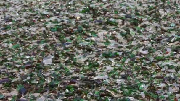 Glass broken bottles in recycling industry factory — Stock Video