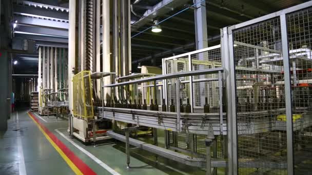 Wine bottles moving along a conveyor belt — Stock Video