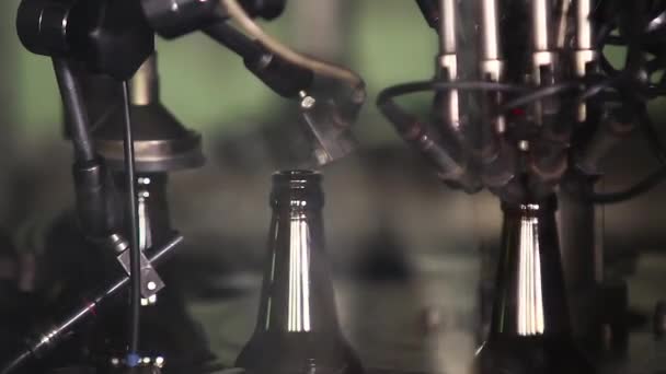 Electronics checks the quality of the bottle — Stock Video