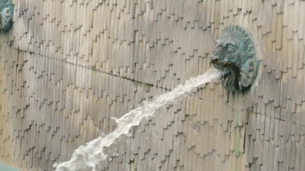 Fuentes de agua cabeza de león escupiendo agua. Despacio. . — Vídeos de Stock
