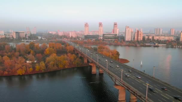 Straßenbrücke vor dem Hintergrund einer Großstadt — Stockvideo