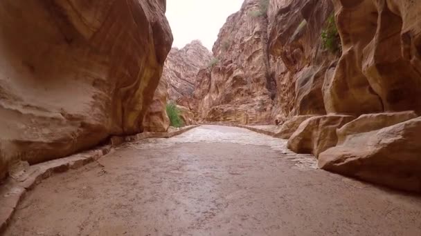 Περπατώντας μέσα στο Al Siq Canyon, πόλη της Πέτρας — Αρχείο Βίντεο