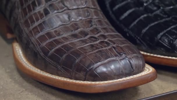 Closeup of cowboy boots in a store in Texas, USA. — Stock Video