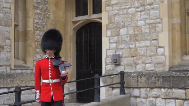 Brittisk vaktsoldat i tjänst. Slow motion-film — Stockvideo