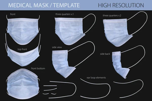 Siyah arka planda izole edilmiş tıbbi maske, izole edilmiş model.