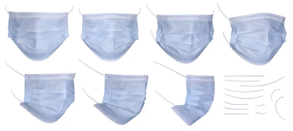 Zestaw Masek Medycznych Lub Chirurgicznej Maski Pętli Słuchowej Izolowane Białym — Zdjęcie stockowe