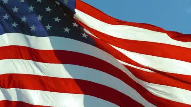 USA flagga fladdrar i vinden. — Stockvideo