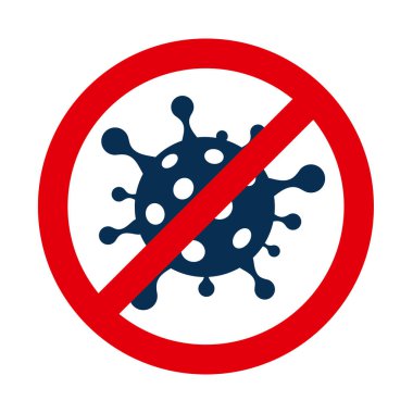 Coronavirus cell in prohibition sign. Vector flat, isolate on white background. Coronovirus viral cell in red STOP sign. Sign caution coronavirus. Stop coronavirus. Isolated vector illustration icon clipart