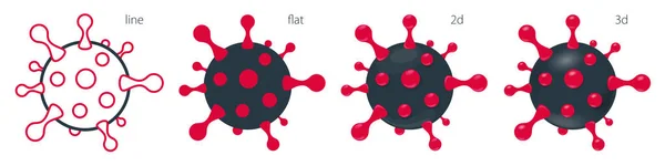 Coronavirus Molecule Cell Icon Vector Set Line Flat Coronavirus Covid — Stock Vector