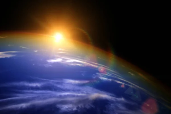O sol no horizonte do mundo a partir da perspectiva do espaço — Fotografia de Stock