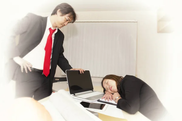 Empresárias Sonolentas Cansadas Trabalhar Duro — Fotografia de Stock