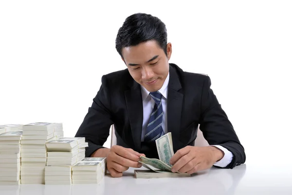 Joven hombre de negocios Con el mercado de valores y la moneda — Foto de Stock