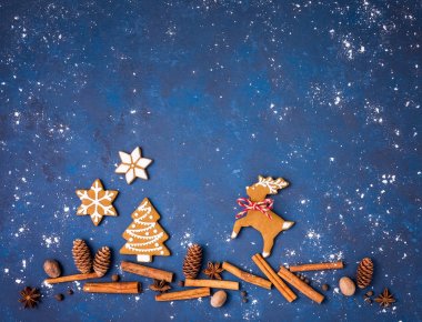 Gingerbread Noel kurabiyeleri sahnesine mavi baharatlar ile