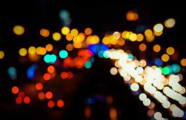 Soyut bulanıklık bokeh akşam trafik jam şehir de yol. Vintage sesi