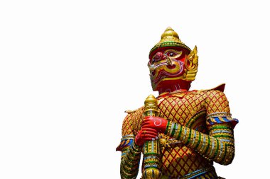 Tay Tapınak, Tayland beyaz arka plan üzerinde izole büyük dev koruyucu heykeli