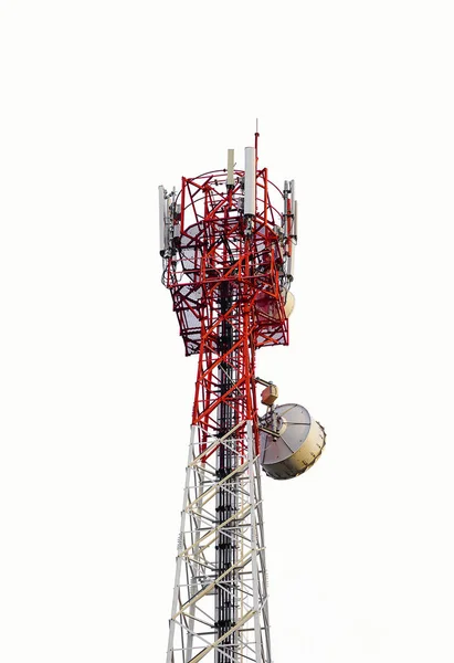 Telecommunications antenna tower for mobile phone isolated on white background. — Stock Photo, Image