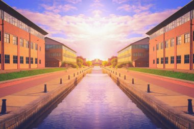 Canal at sunset in Stockton on tees, North Yorkshire, UK clipart