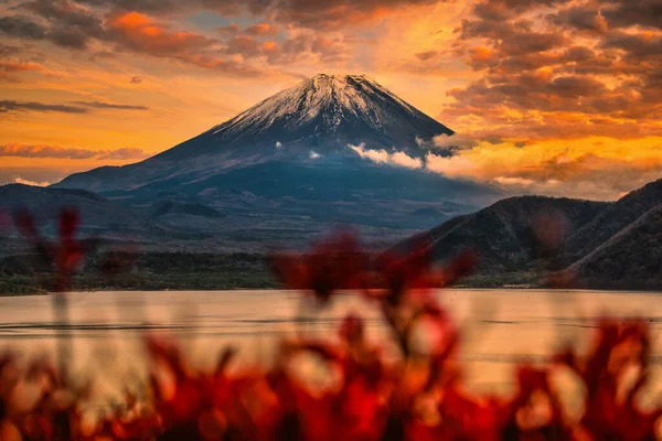 Imagen Paisajística Del Monte Fuji Sobre Lago Motosu Con Follaje — Foto de Stock