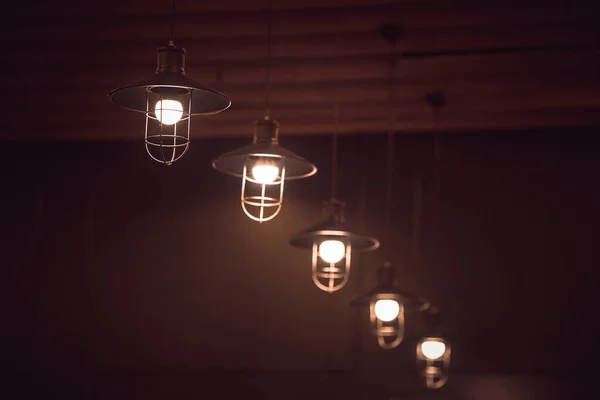 Декоративная Лампочка Светится Кафе Идея Оформления Магазина Винтажный Тон — стоковое фото