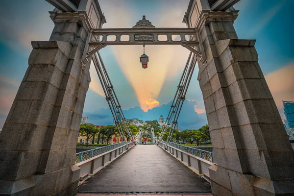 Pont Cavenagh Dessus Rivière Singapore Coucher Soleil Singapour — Photo