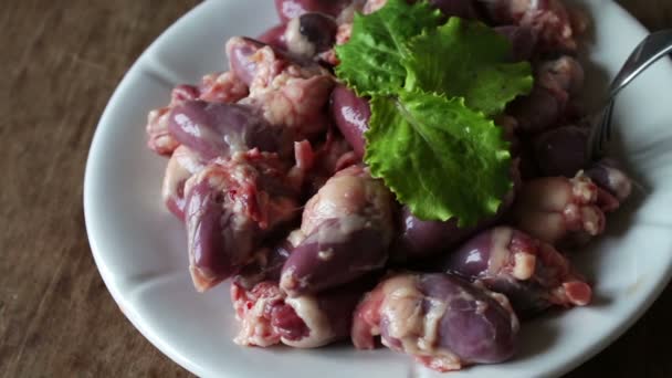 Fresh raw chicken hearts — Stock Video