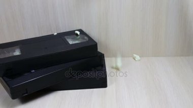 Vhs video kaset kaset ve popron yığını
