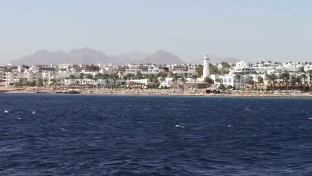 Мальовнича поїздка уздовж берегової лінії і готелі в Червоному морі — стокове відео