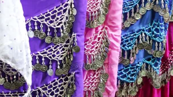 Colorful fabrics for belly dancing — Stock Video