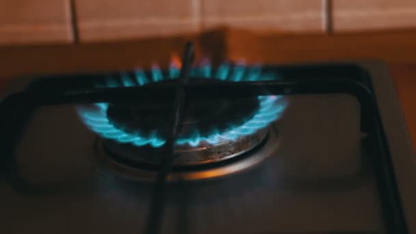 Queimando chamas azuis de um fogão a gás — Vídeo de Stock