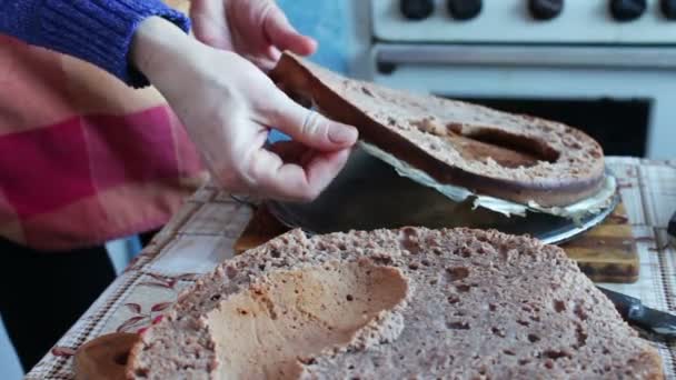 Torta cozida estragada com um enorme buraco dentro — Vídeo de Stock