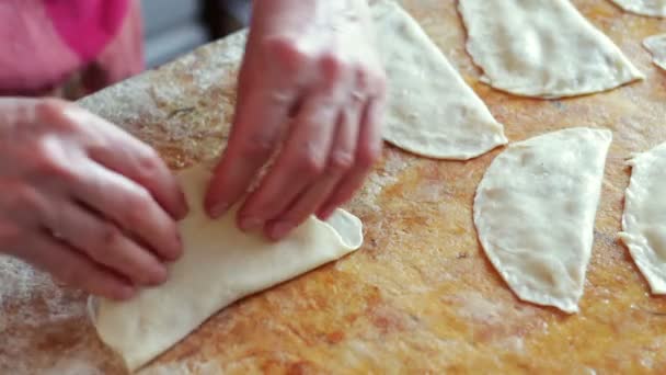 Vrouw bakken thuis, Voeg peper om gehakt vlees — Stockvideo