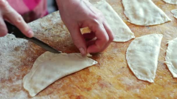 Kvinna bakning hemma, lägga till paprika köttfärs — Stockvideo