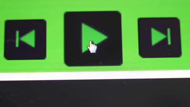 Clic en el botón de reproducción en la pantalla del ordenador — Vídeo de stock