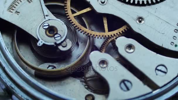 Primer plano de un mecanismo de reloj interno — Vídeo de stock