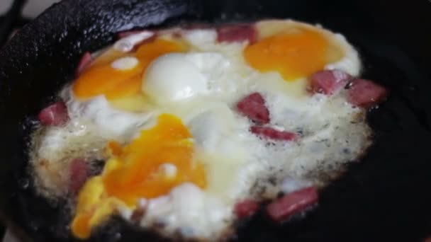 Bacon en gebakken eieren — Stockvideo
